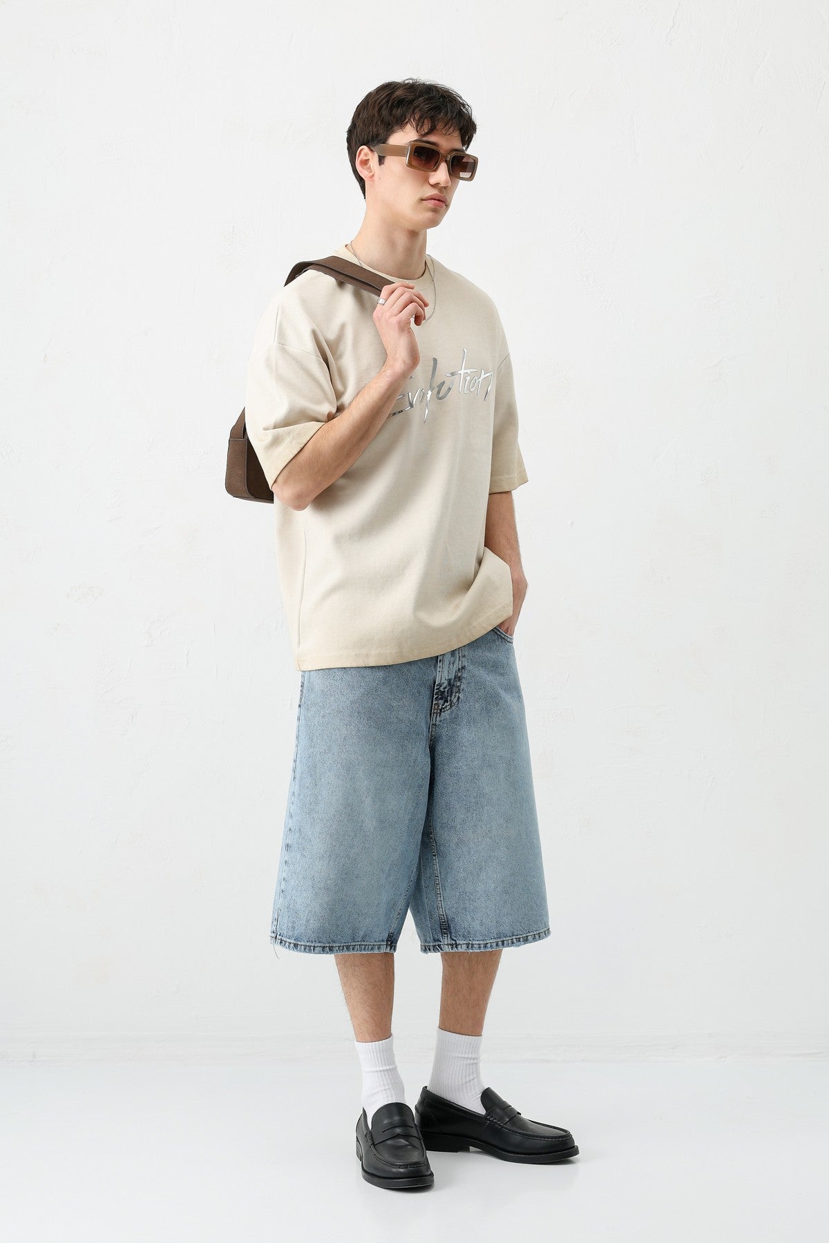 Oversize Bisiklet Yaka Baskılı Heavyweight Tişört