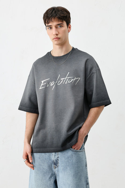 Oversize Bisiklet Yaka Baskılı Heavyweight Tişört
