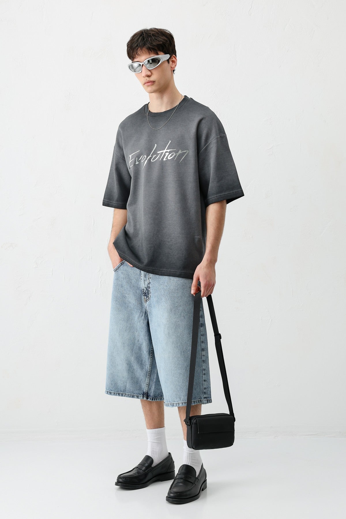 Oversize Bisiklet Yaka Baskılı Heavyweight Tişört