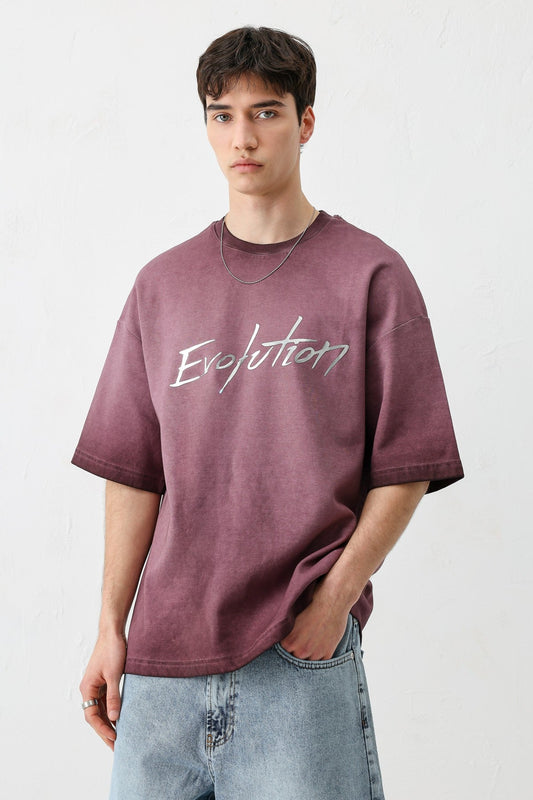 Oversize Bisiklet Yaka Baskılı Heavyweight Tişört