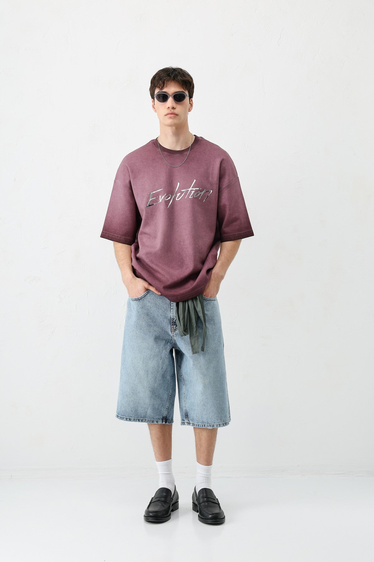 Oversize Bisiklet Yaka Baskılı Heavyweight Tişört
