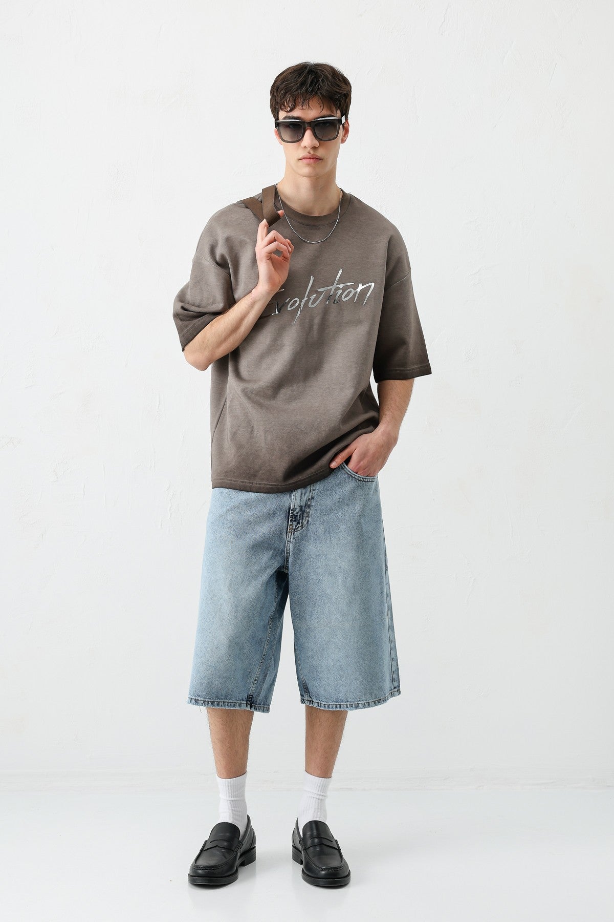 Oversize Bisiklet Yaka Baskılı Heavyweight Tişört