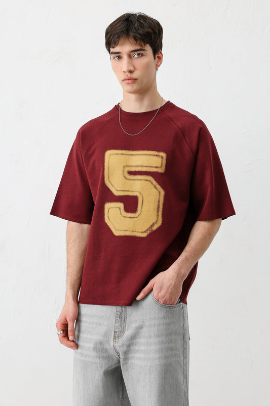 Bisiklet Yaka Oversize 5 Baskılı Tişört