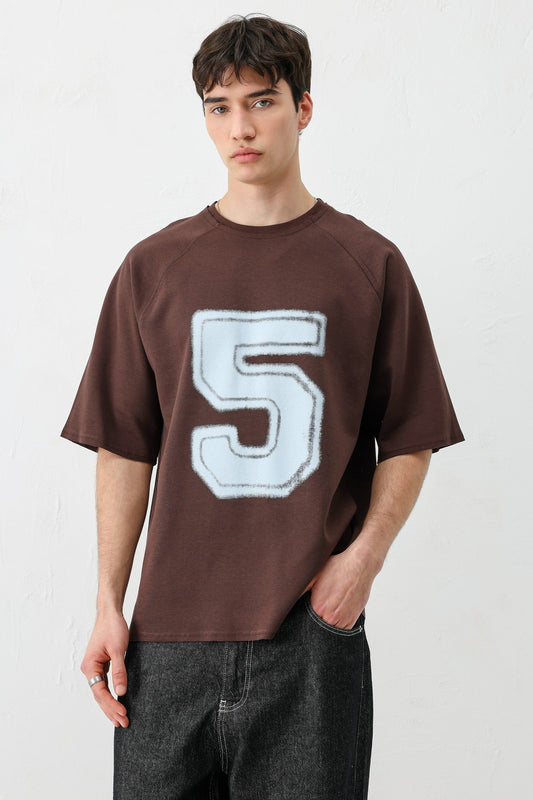 Bisiklet Yaka Oversize 5 Baskılı Tişört