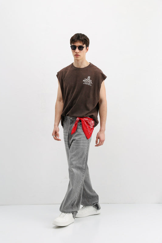 Baskılı Kolsuz Oversize Tişört