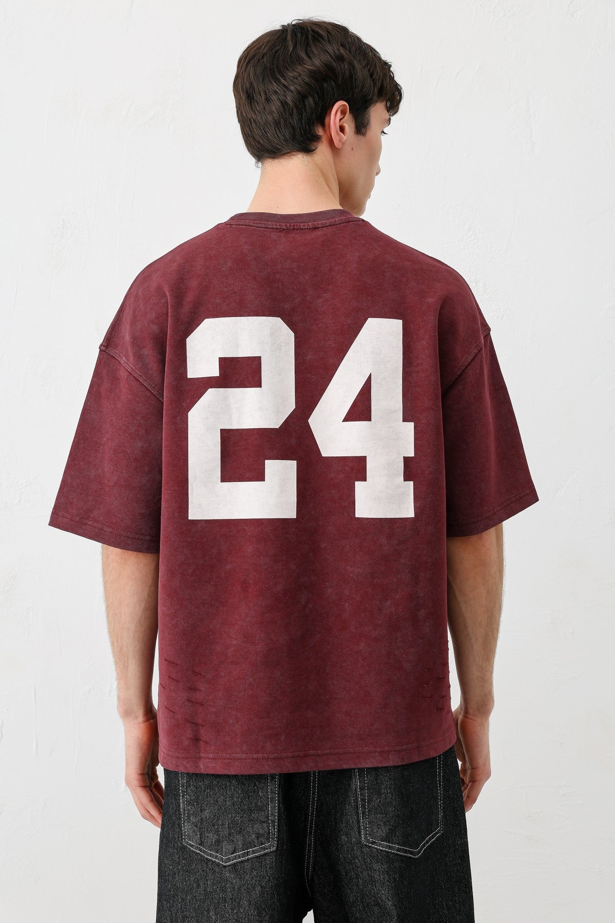 Baskılı Oversize Tişört Bordo
