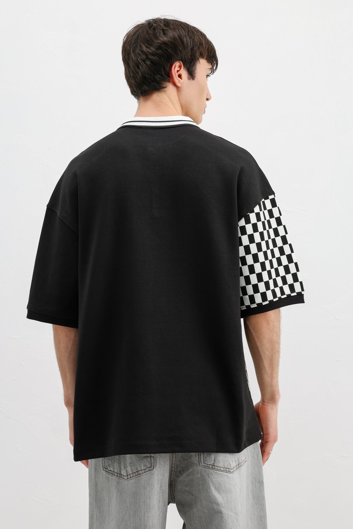 Polo Yaka Baskılı Oversize Tişört