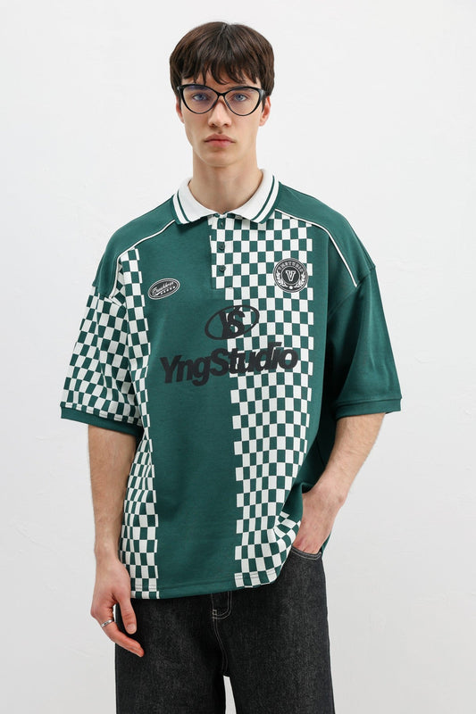 Polo Yaka Baskılı Oversize Tişört