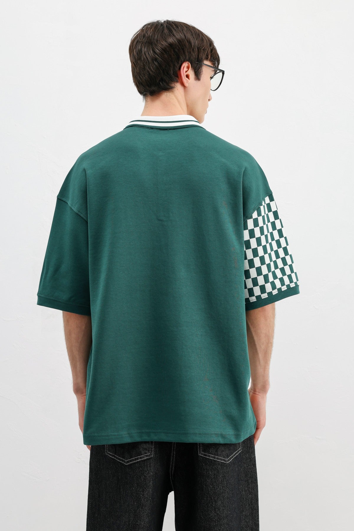 Polo Yaka Baskılı Oversize Tişört