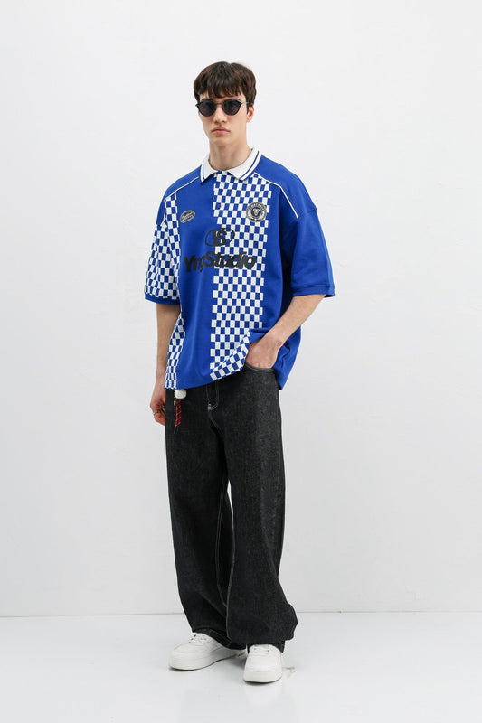 Polo Yaka Baskılı Oversize Tişört