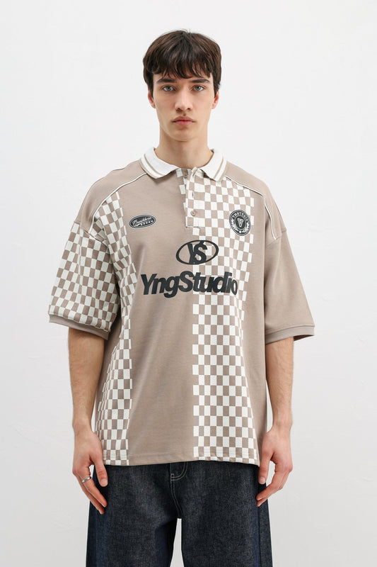 Polo Yaka Baskılı Oversize Tişört