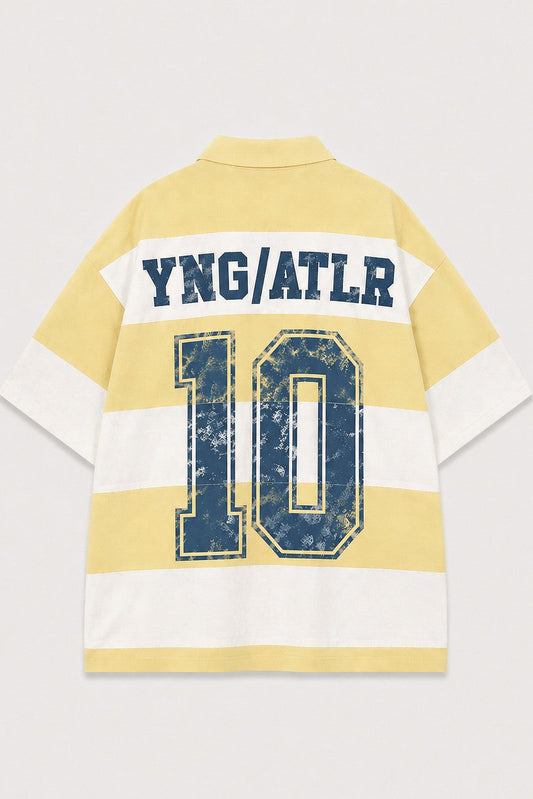 Oversize Rugby Yaka Çizgili Tişört