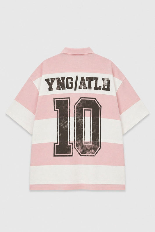 Oversize Rugby Yaka Çizgili Tişört