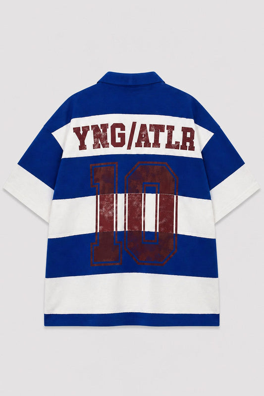 Oversize Rugby Yaka Çizgili Tişört