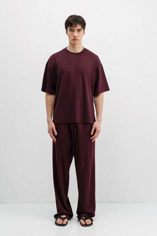 Fitilli Dokulu Oversize Tişört