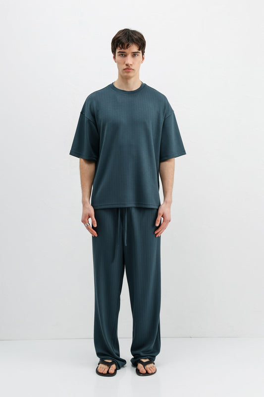 Fitilli Dokulu Oversize Tişört