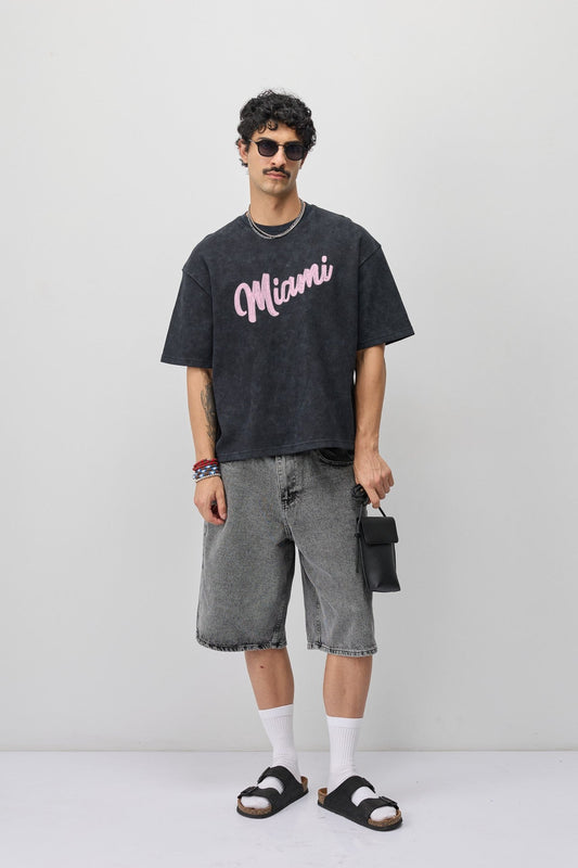 Oversize Miami Baskılı Tişört