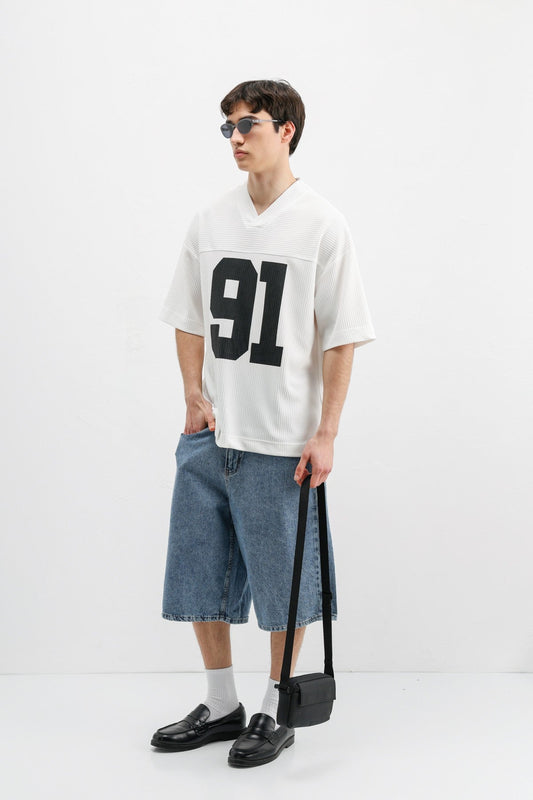 Baskılı Fitilli Oversize Tişört