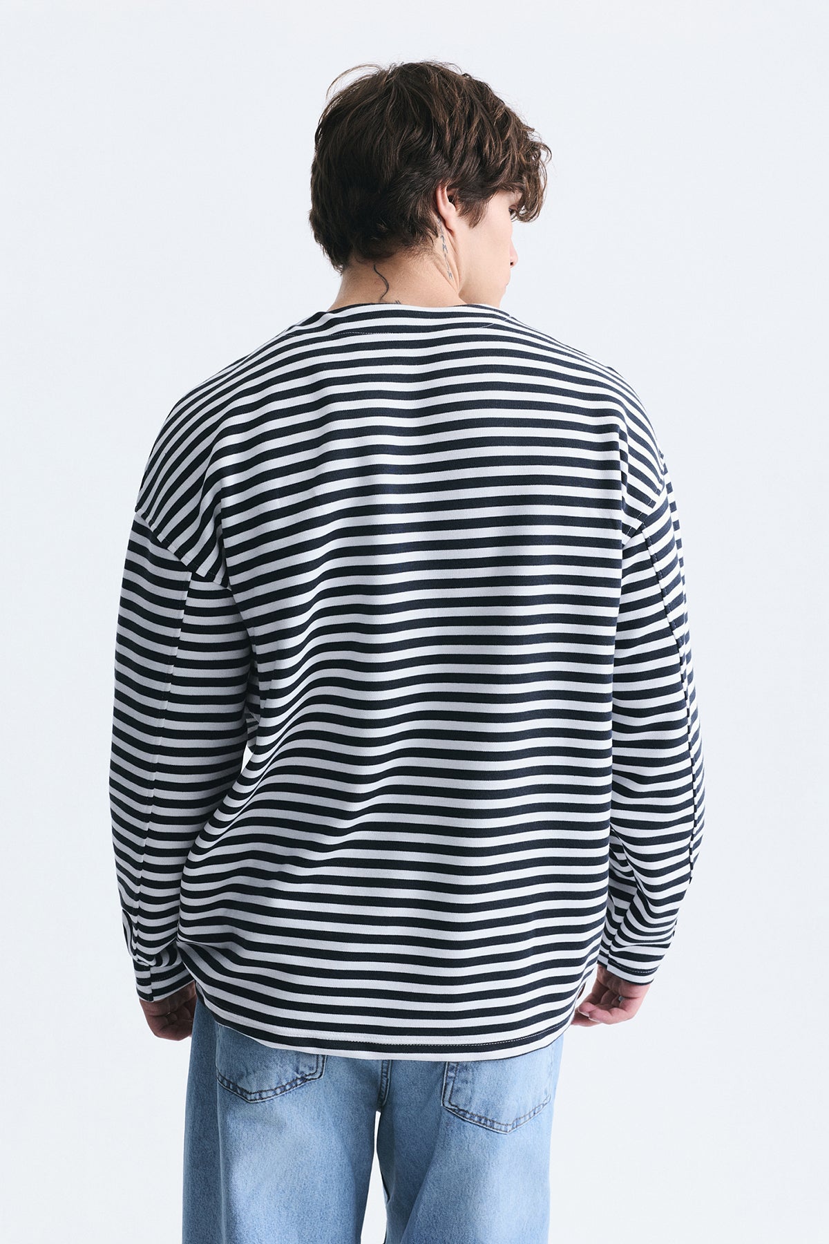 Oversize Çizgili Sweatshirt