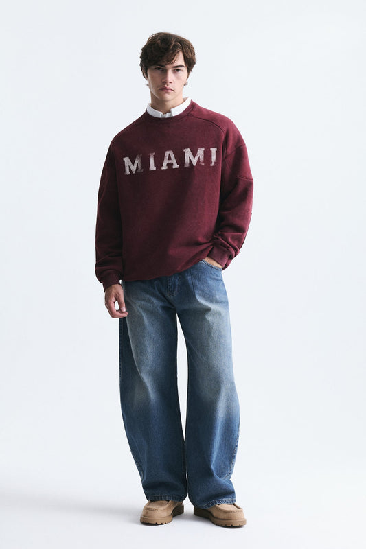 Miami Baskılı Bisiklet Yaka Sweatshirt