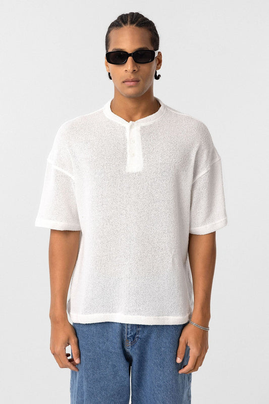 Basic Oversize Düğme Yaka Tişört