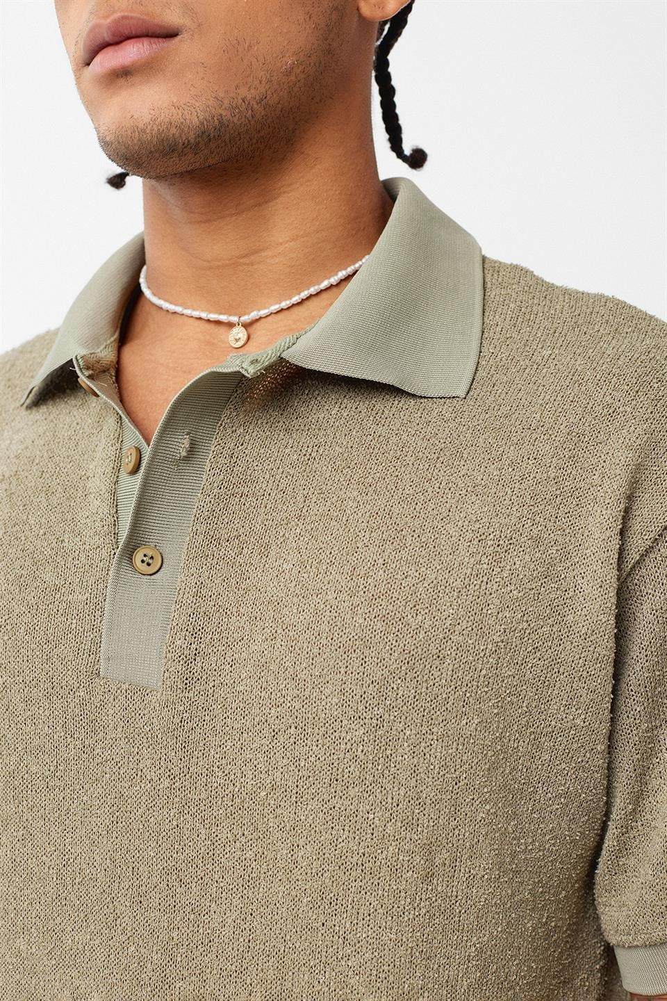 Polo Yaka Triko Oversize Tişört