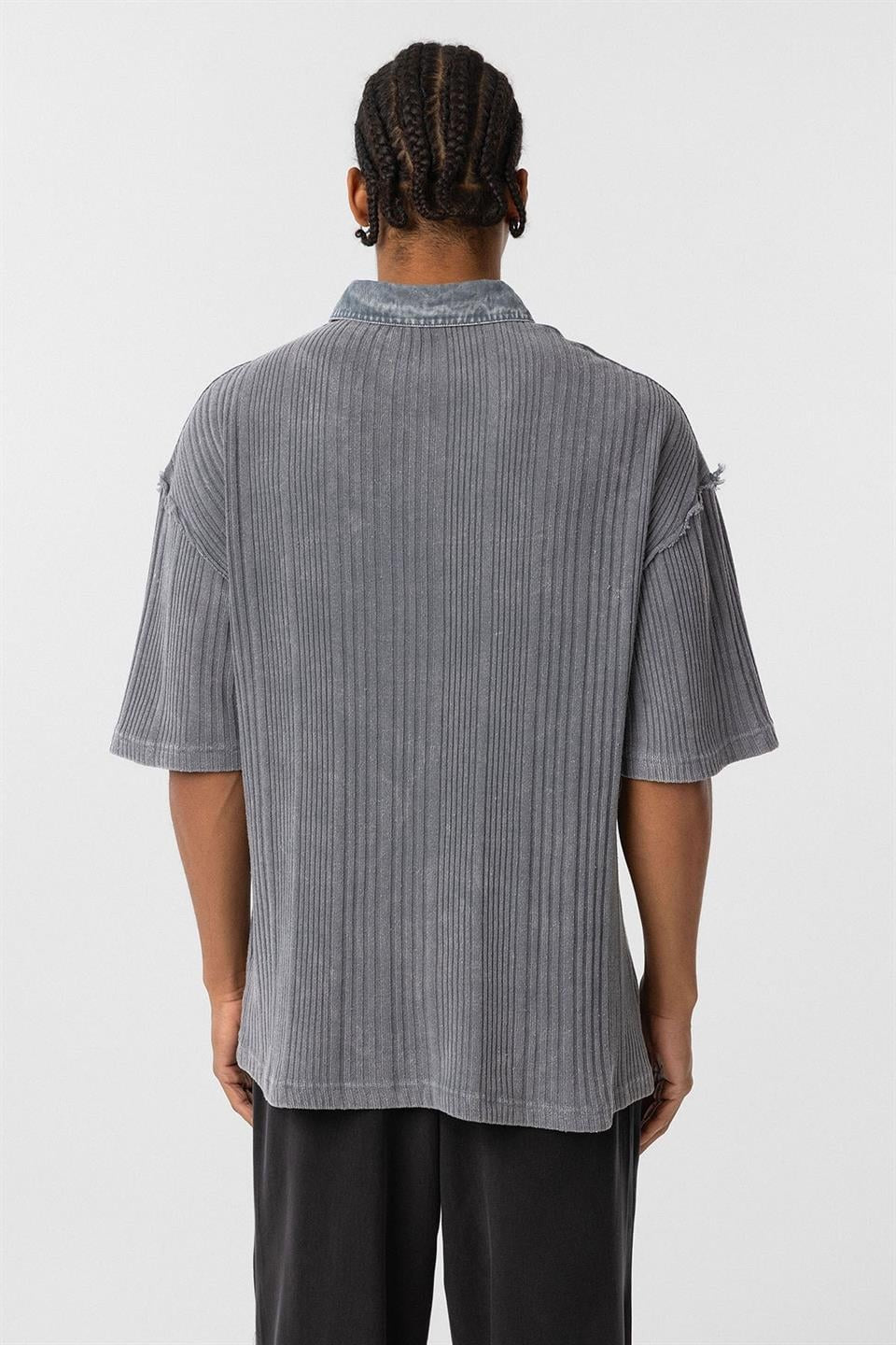 Yıkamalı Triko Oversize Polo Yaka Tişört