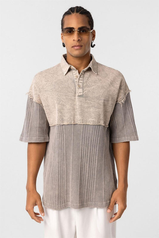 Yıkamalı Triko Oversize Polo Yaka Tişört