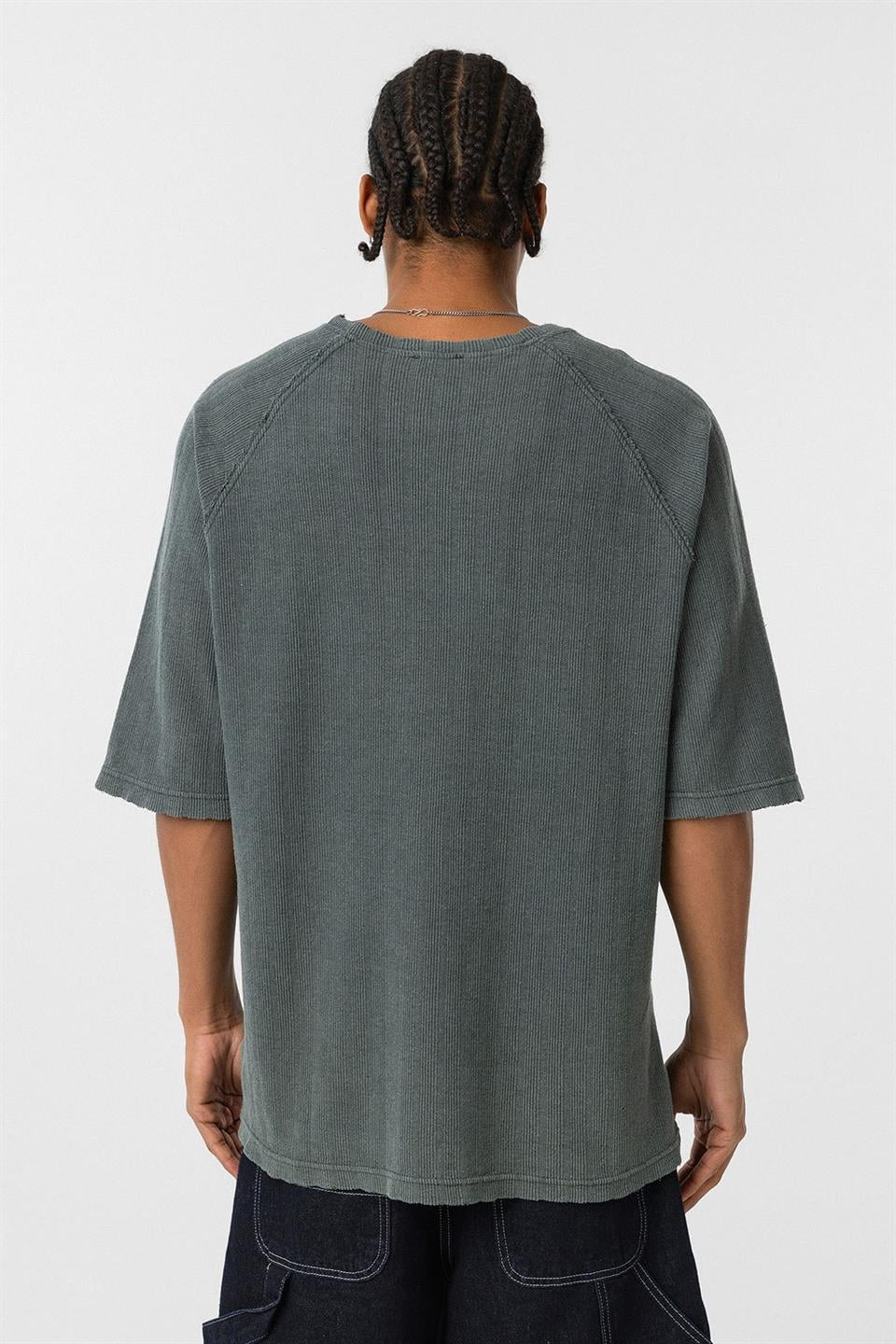 Yıkamalı Oversize Baskılı Triko Tişört