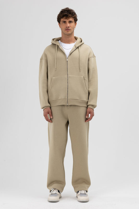 Basic Fermuarlı Oversize Kapüşonlu Sweatshirt