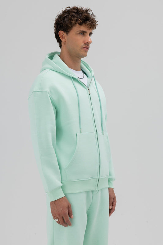 Basic Fermuarlı Oversize Kapüşonlu Sweatshirt