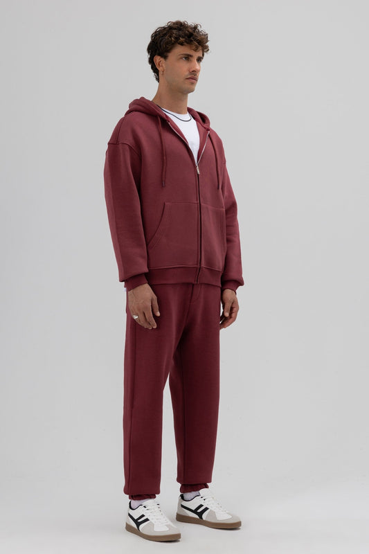 Basic Fermuarlı Oversize Kapüşonlu Sweatshirt