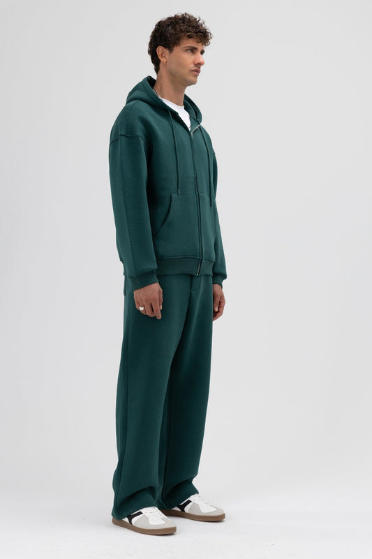 Basic Fermuarlı Oversize Kapüşonlu Sweatshirt