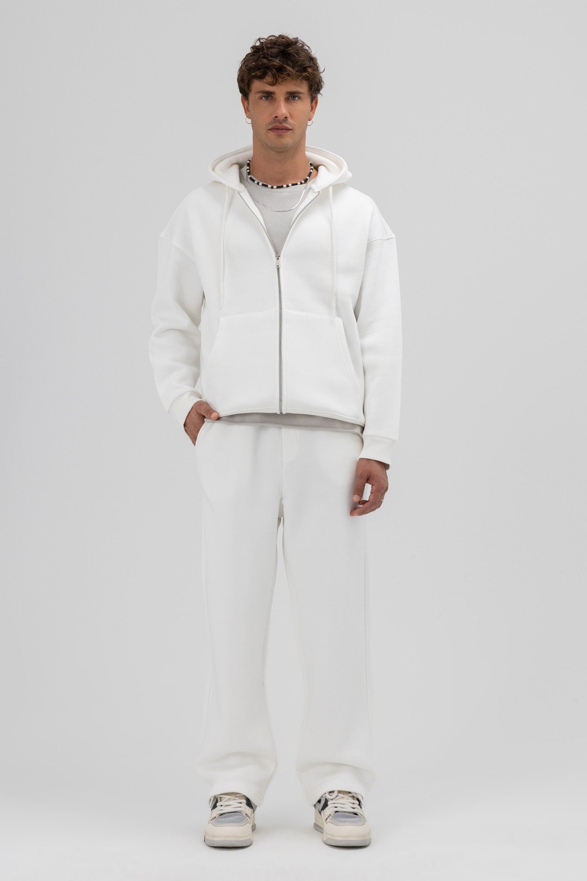 Basic Fermuarlı Oversize Kapüşonlu Sweatshirt