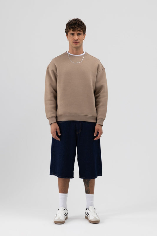 Basic Bisiklet Yaka Oversize Sweatshirt