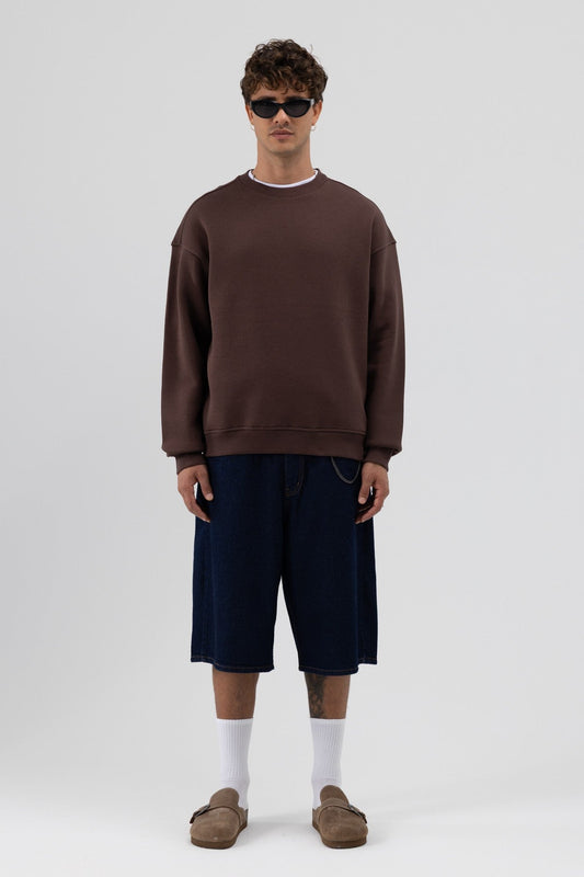 Basic Bisiklet Yaka Oversize Sweatshirt