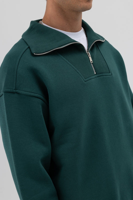 Basic Fermuarlı Dik Yaka Sweatshirt