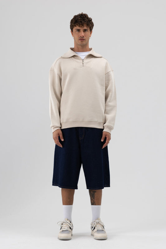 Basic Fermuarlı Dik Yaka Sweatshirt