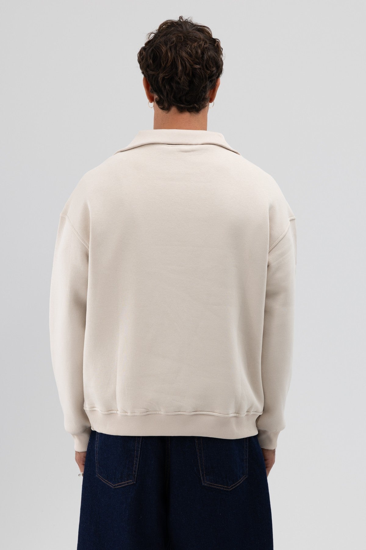 Basic Fermuarlı Dik Yaka Sweatshirt