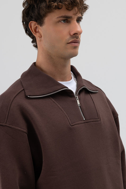 Basic Fermuarlı Dik Yaka Sweatshirt