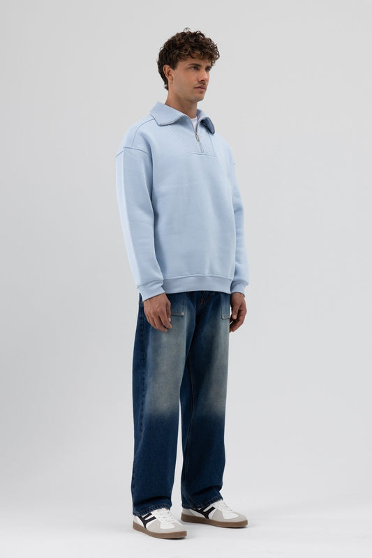 Basic Fermuarlı Dik Yaka Sweatshirt