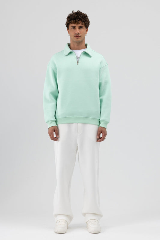 Oversize Fermuarlı Dik Yaka Sweatshirt