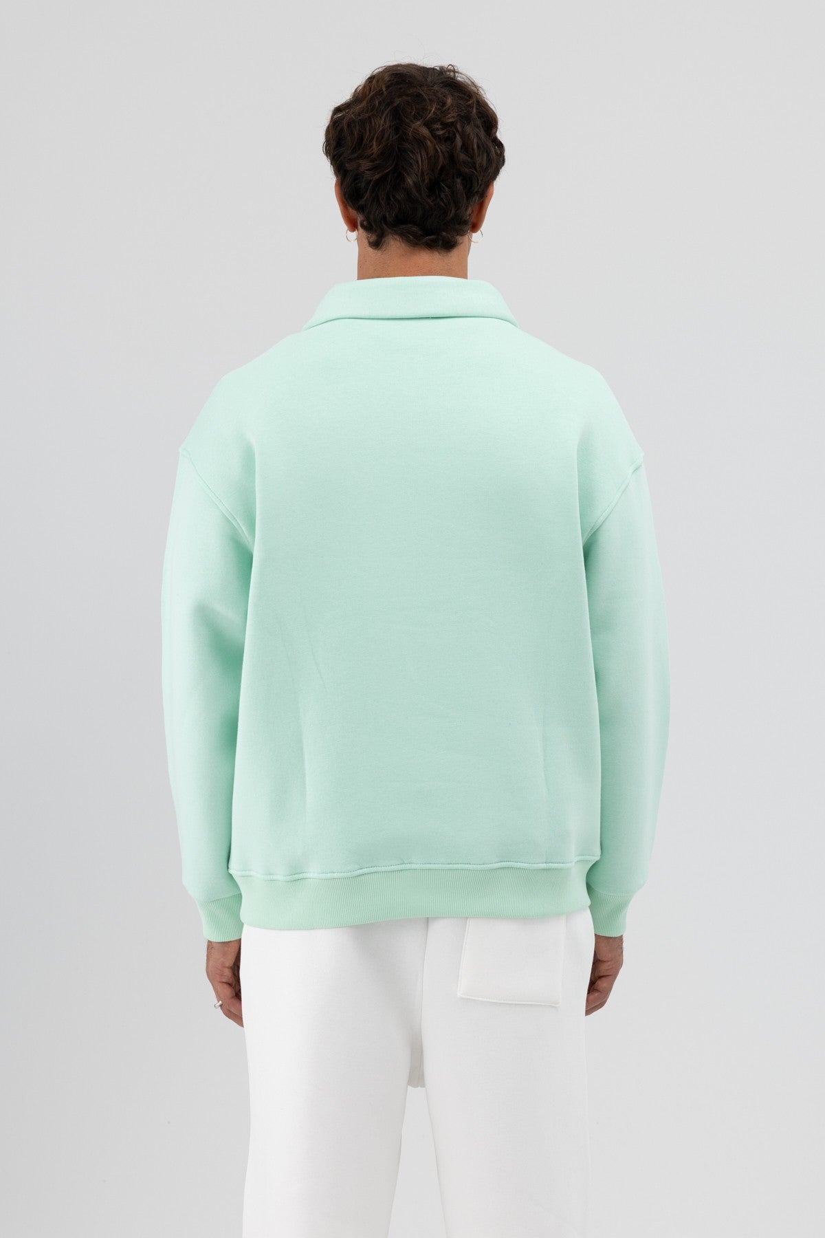 Oversize Fermuarlı Dik Yaka Sweatshirt