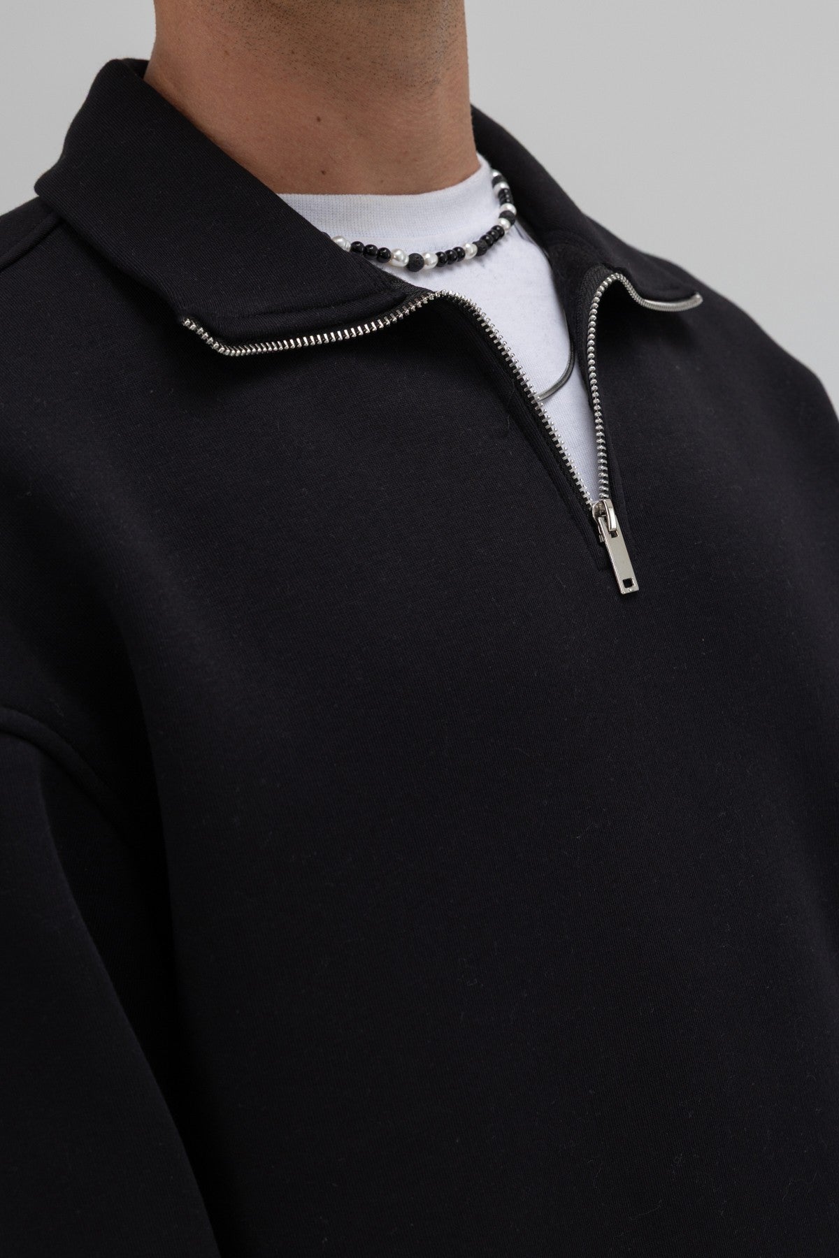 Oversize Fermuarlı Dik Yaka Sweatshirt