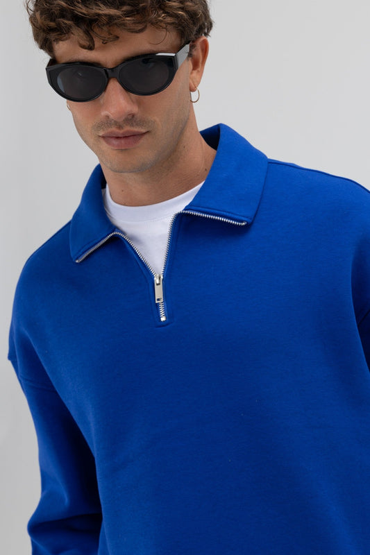 Oversize Fermuarlı Dik Yaka Sweatshirt