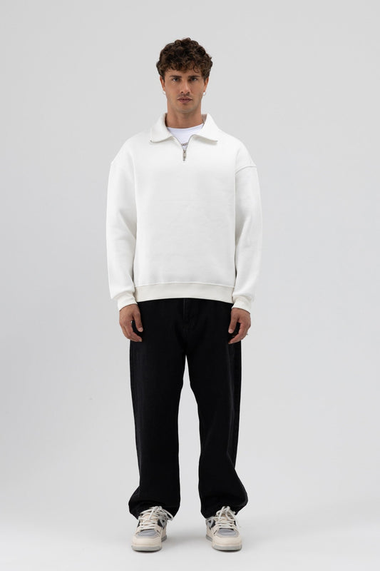 Oversize Fermuarlı Dik Yaka Sweatshirt