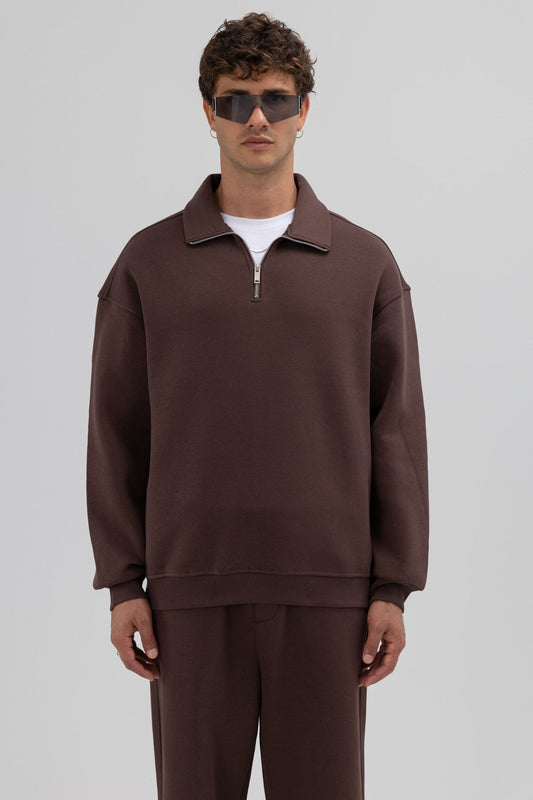 Oversize Fermuarlı Dik Yaka Sweatshirt