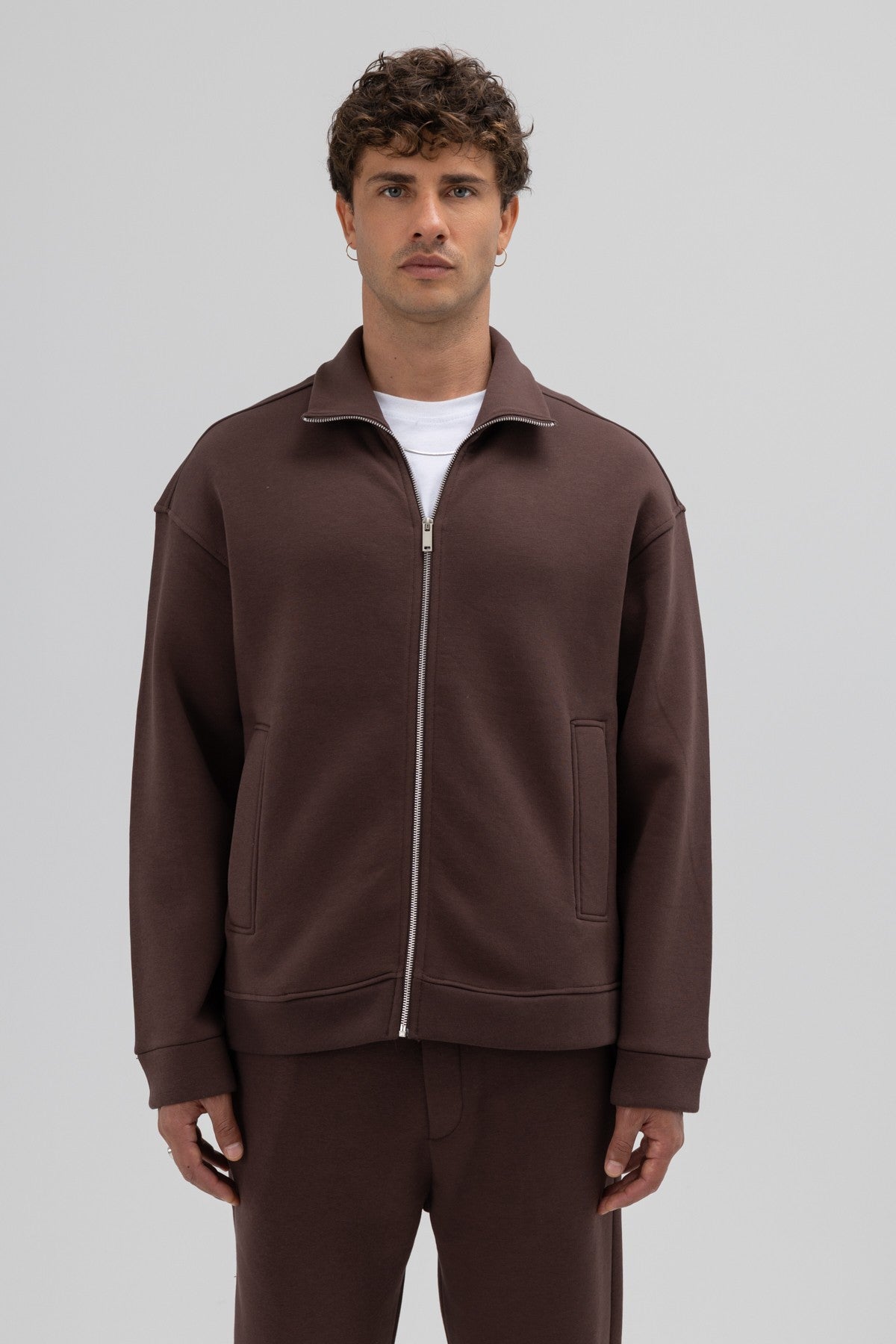 Oversize Önü Fermuarlı Dik Yaka Sweatshirt