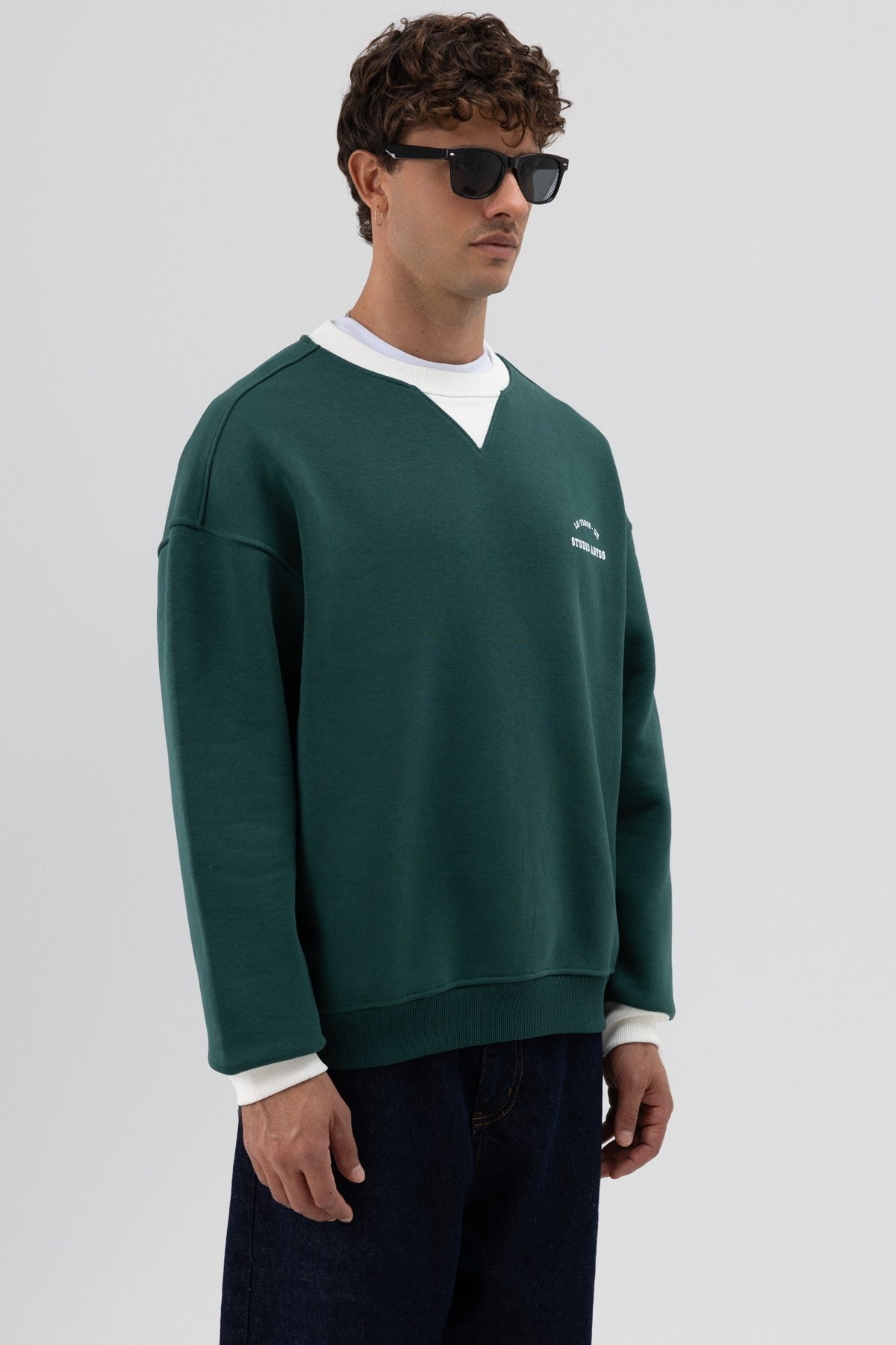 Oversize Bisiklet Yaka Baskılı Sweatshirt