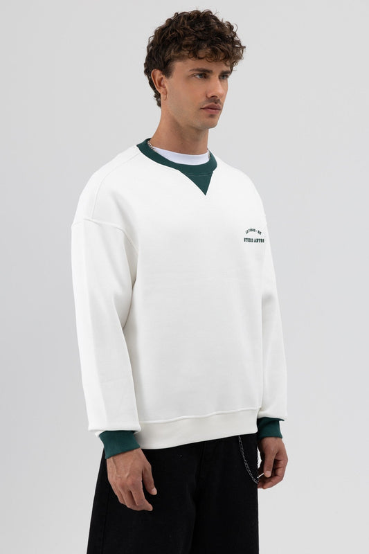 Oversize Bisiklet Yaka Baskılı Sweatshirt
